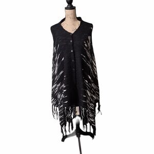 LuLaRoe Mimi Black & White Knit Poncho with Buttons